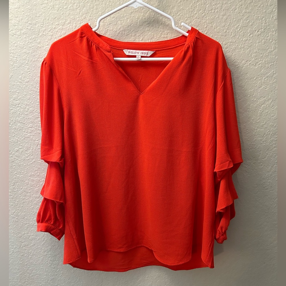 Orange, Willow Drive, V-Neck Blouse, Size Large